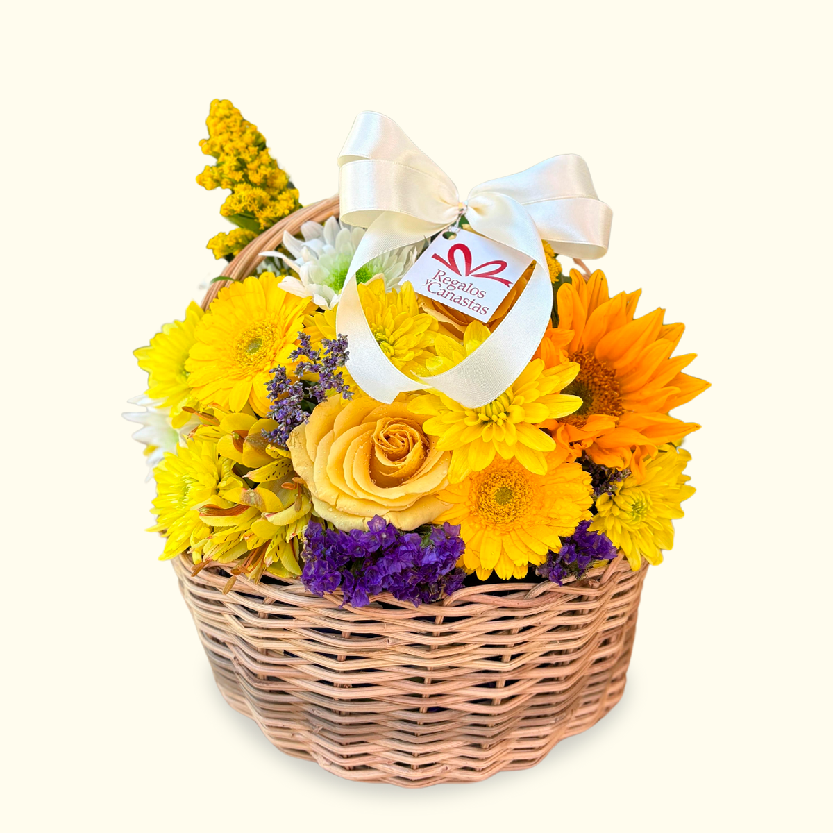 Canasta con Mix de Flores Amarillas chica