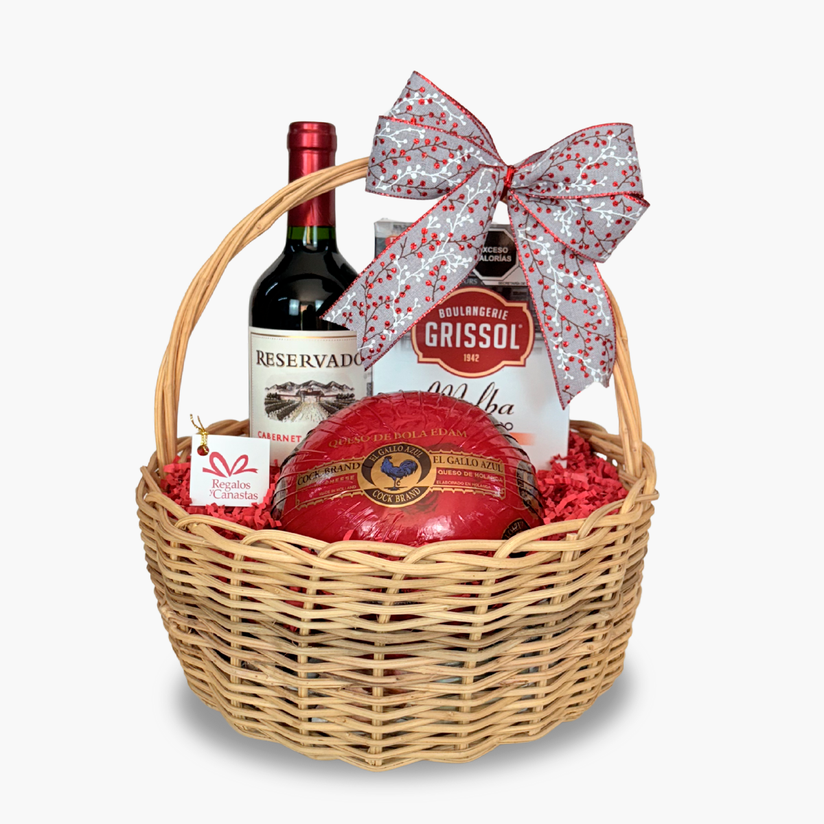 CANASTA QUESO PAN Y VINO