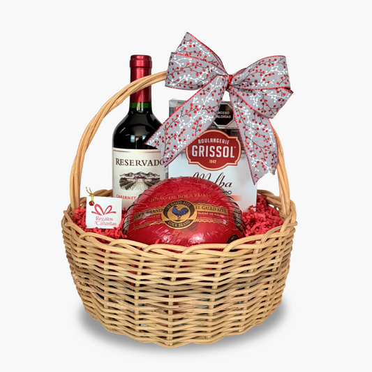 CANASTA QUESO PAN Y VINO